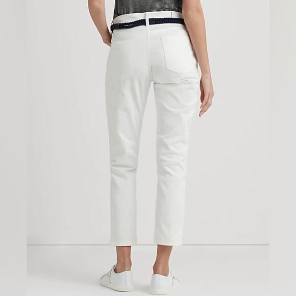 NWT Lauren Ralph Lauren Eyelet Patchwork Relaxed Jeans White Womens Size 14 - Picture 2 of 8